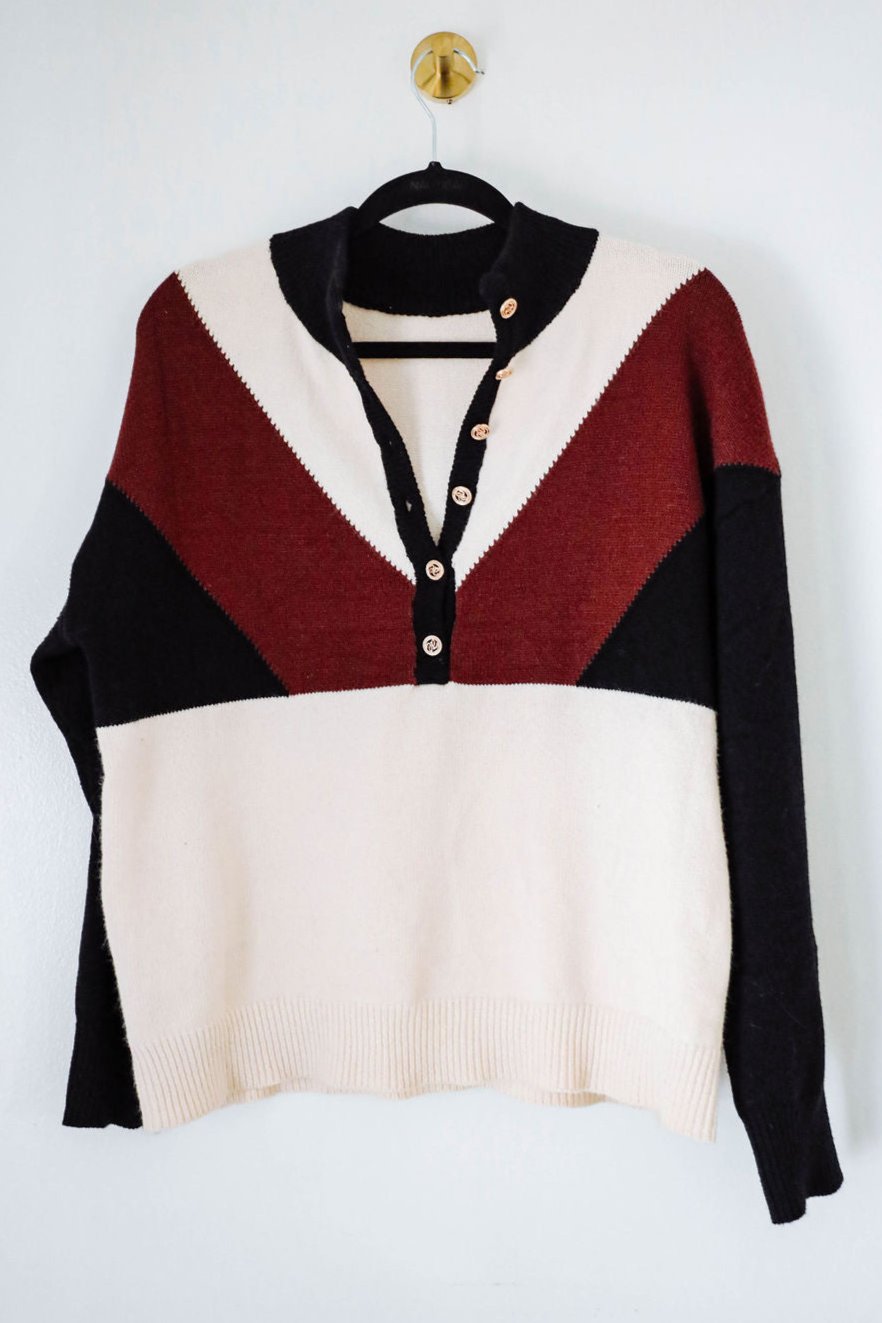 Geometric Knit V Neck Sweater