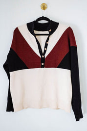 Geometric Knit V Neck Sweater