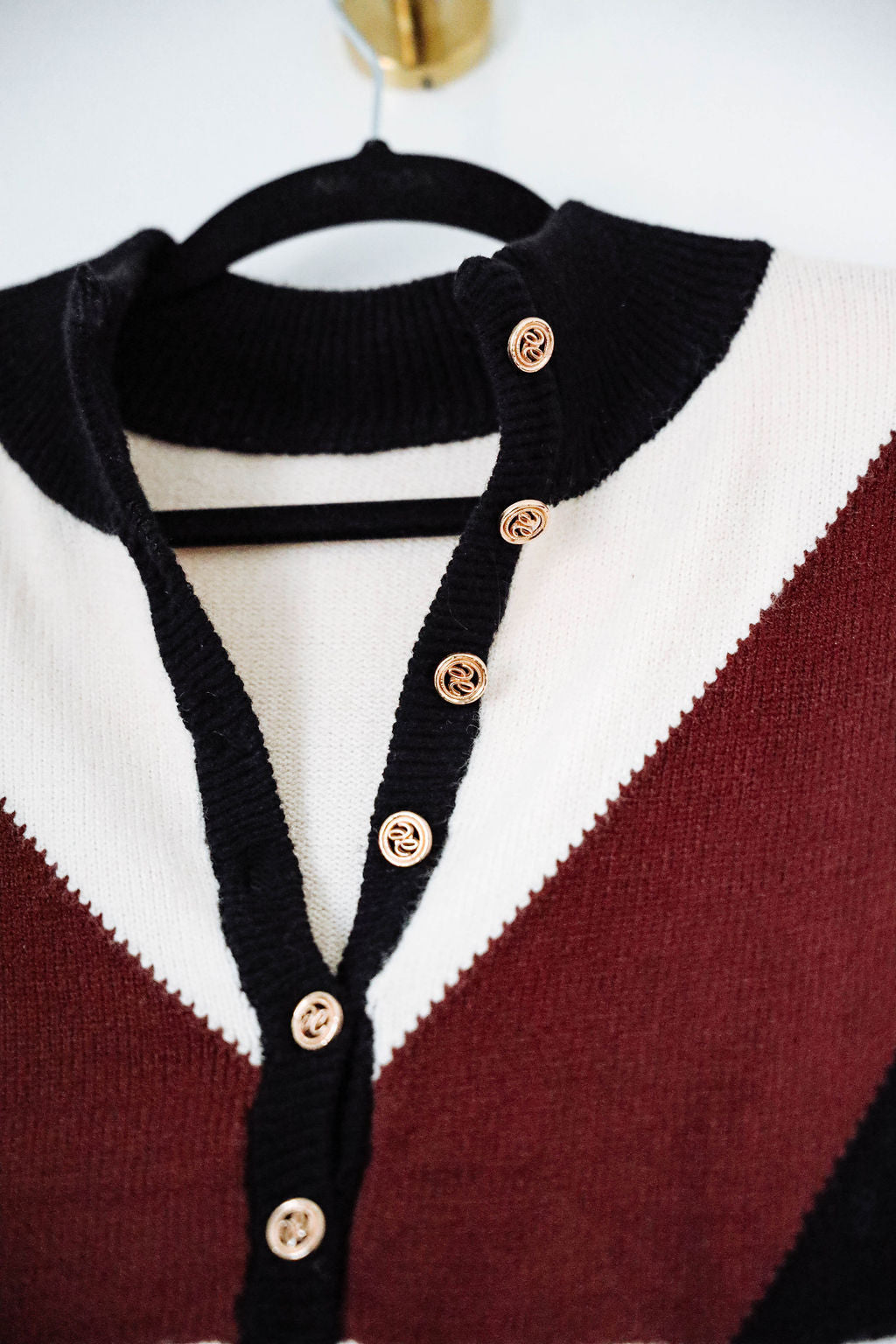 Geometric Knit V Neck Sweater