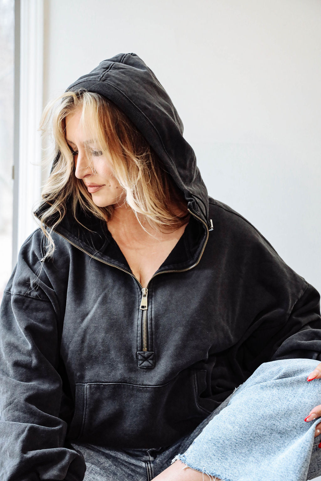 Distressed Quarter Zip