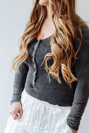 Ribbed Knit Snap Button Bodysuit