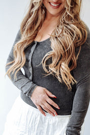Ribbed Knit Snap Button Bodysuit