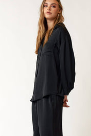 Washed Satin Flowy Collared Button Up Shirts