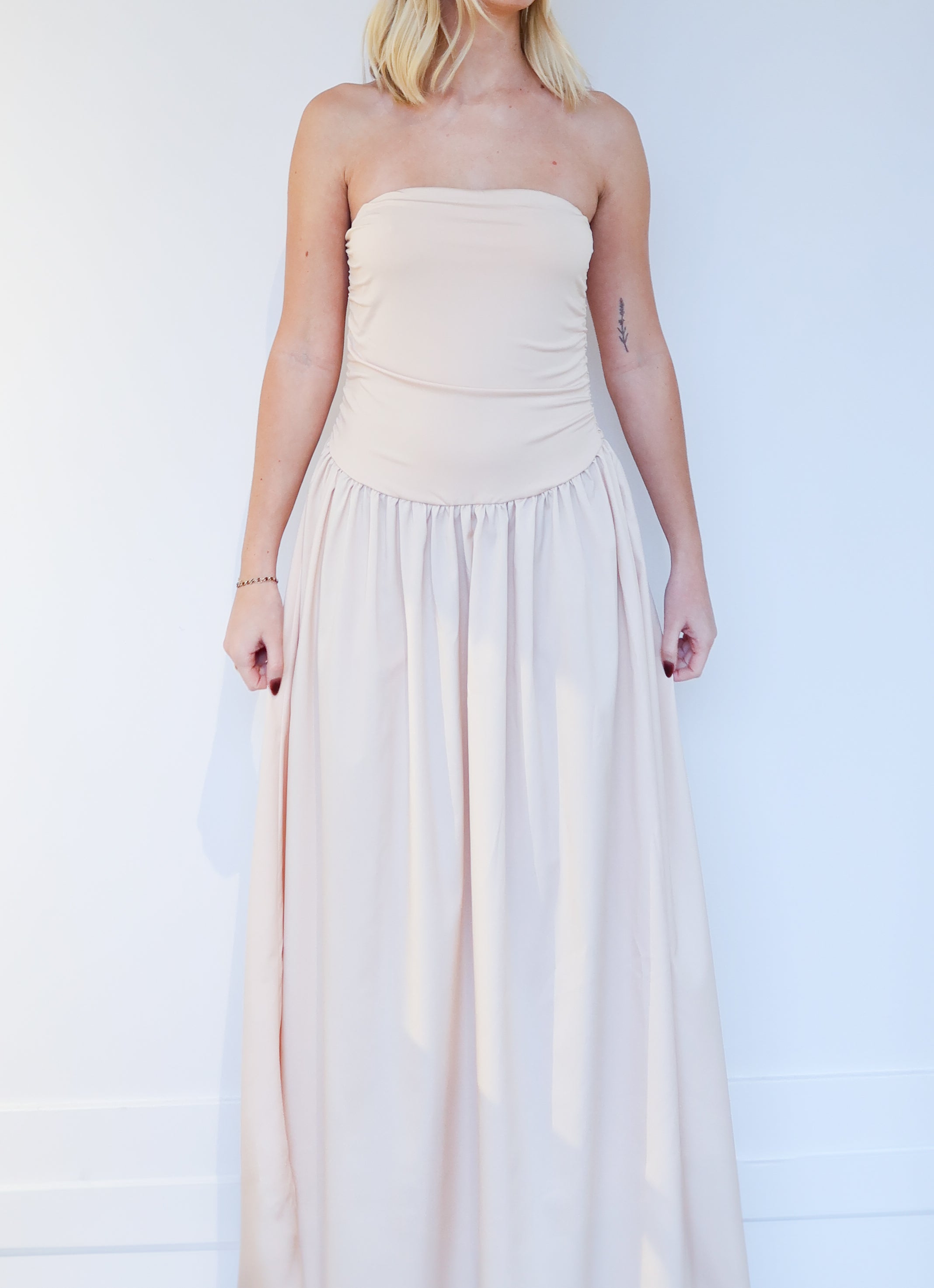 Strapless Ruched Maxi Dress