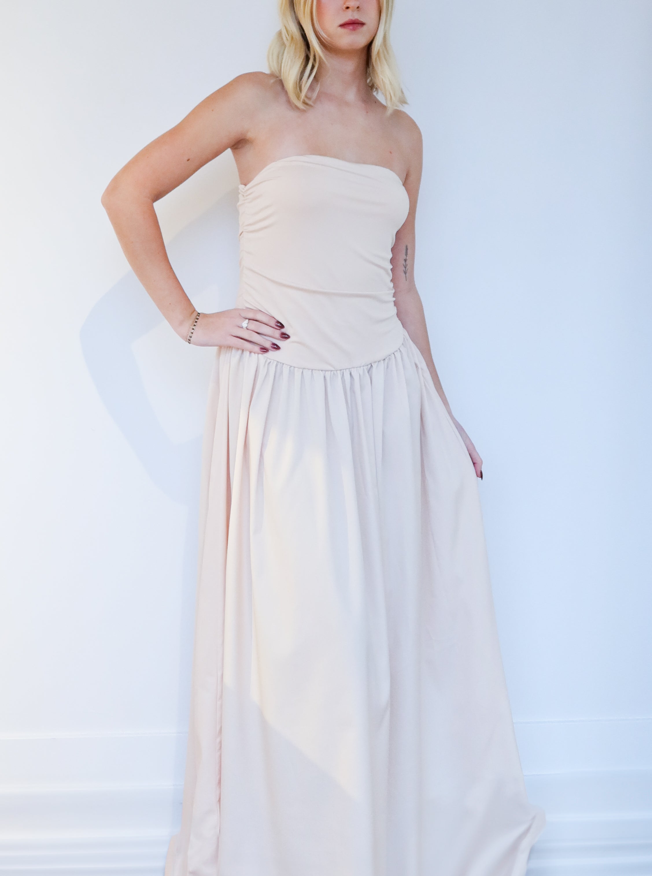 Strapless Ruched Maxi Dress