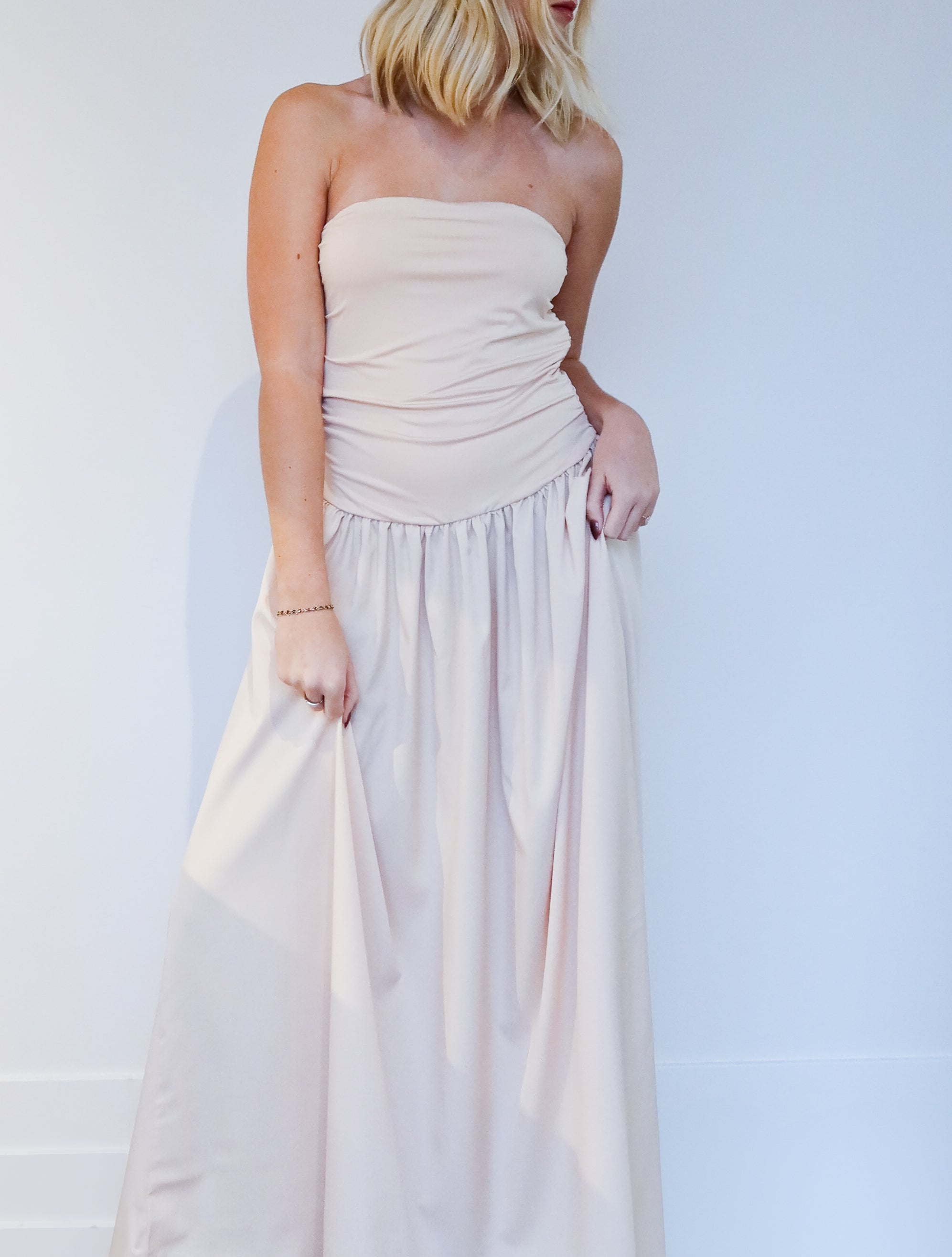 Strapless Ruched Maxi Dress