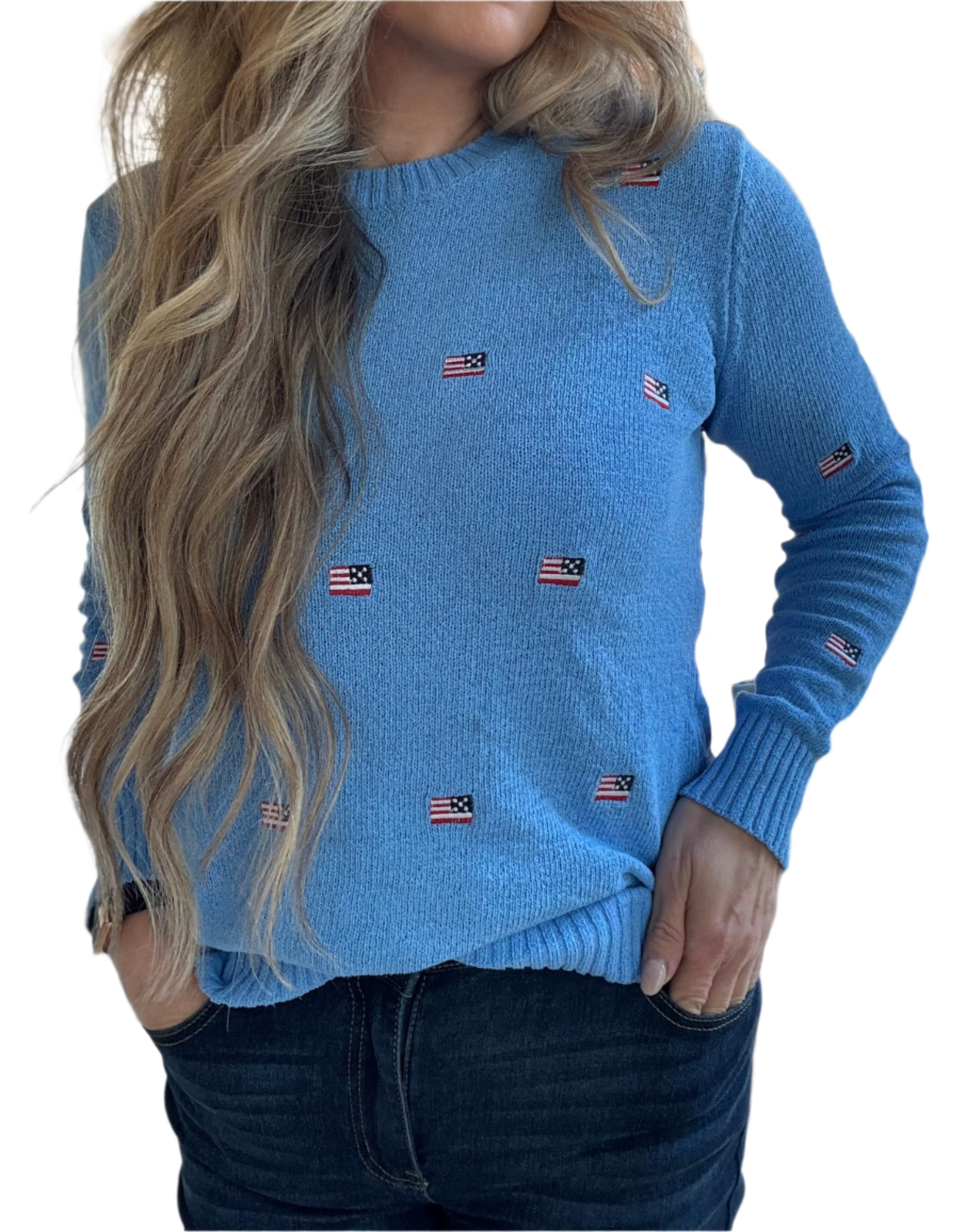 Cozy Flag Pattern Crew Neck Sweater