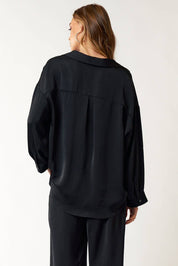 Washed Satin Flowy Collared Button Up Shirts