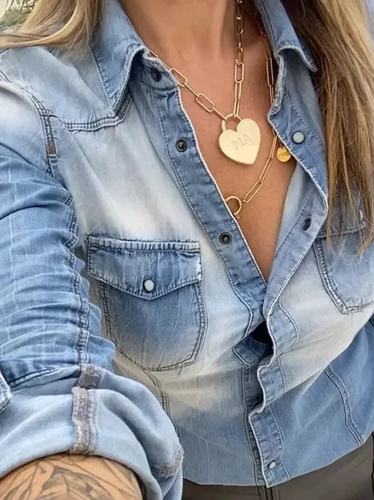 Button Down Vintage Washed Denim Shirt