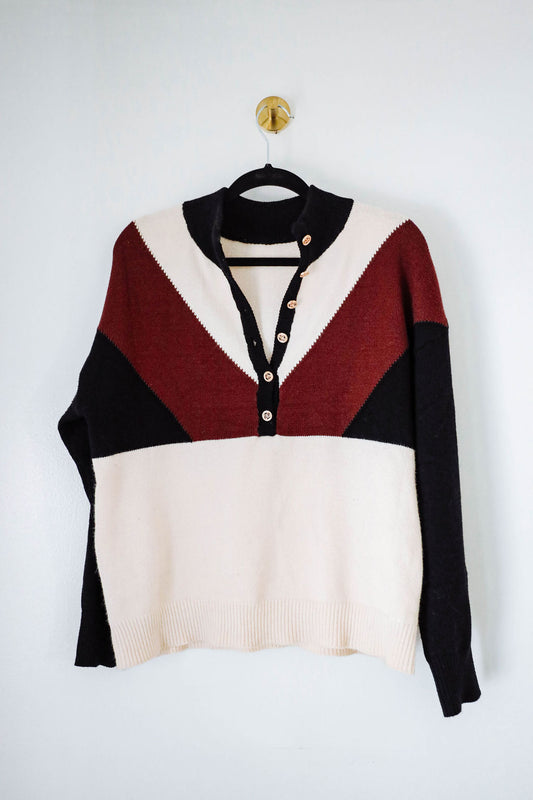 Geometric Knit V Neck Sweater