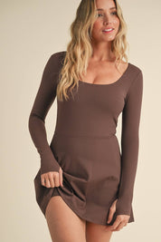Scoop Neck Fit and Flare Long Sleeve Mini Dress