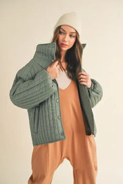 Sage Classic Silhouette Quilted Jacket