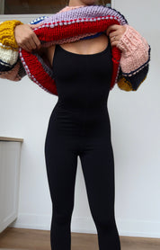 Black Body Hugging 7/8 Length Jumpsuit