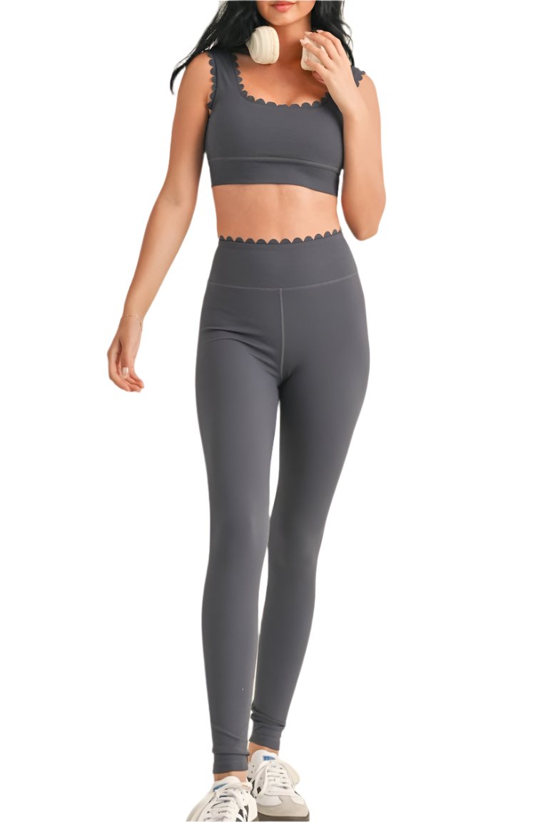 Scallop Edge V-Back Bra Top and Full Length Leggings Set