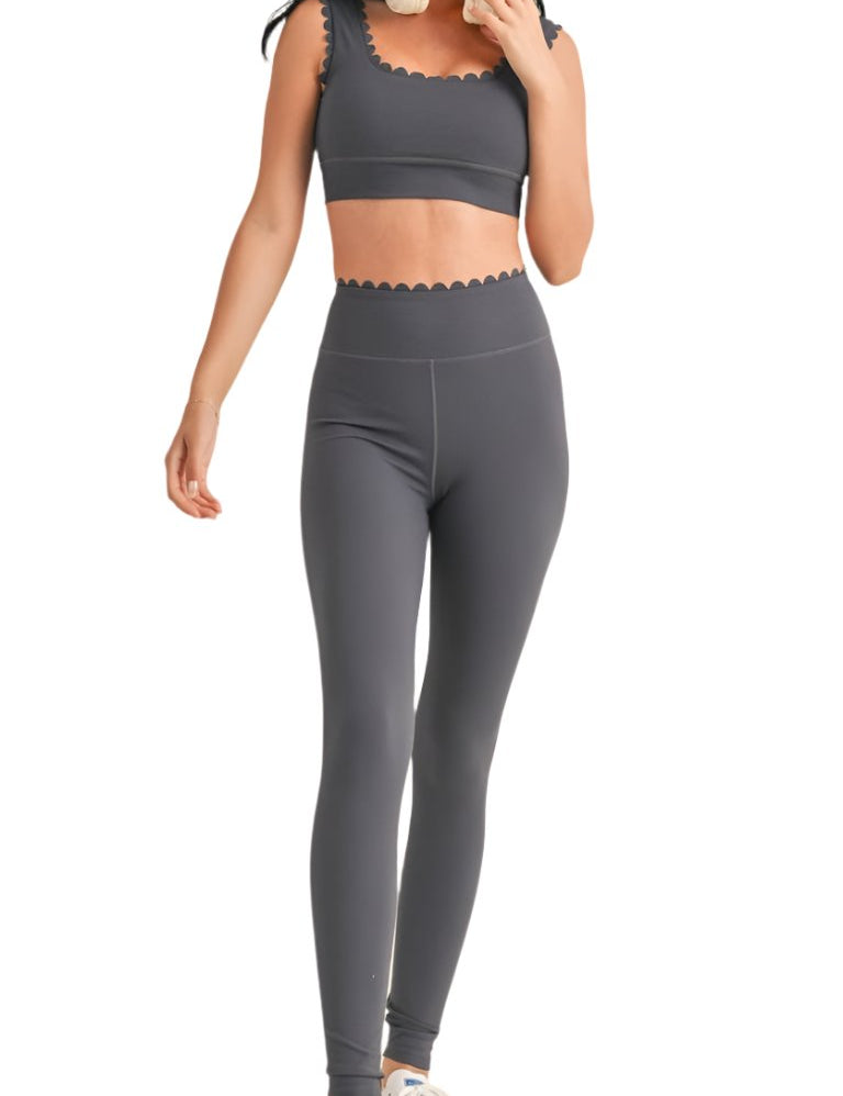 Scallop Edge V-Back Bra Top and Full Length Leggings Set