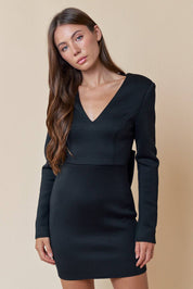 Oversized Bow Tie at Back Long Sleeve Mini Dress