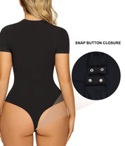 SHAPERX Short Sleeve Thong Bodysuit