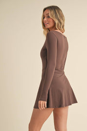 Scoop Neck Fit and Flare Long Sleeve Mini Dress