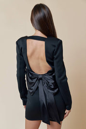 Oversized Bow Tie at Back Long Sleeve Mini Dress