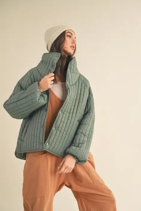 Sage Classic Silhouette Quilted Jacket