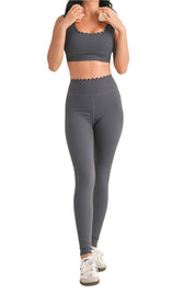 Scallop Edge V-Back Bra Top and Full Length Leggings Set