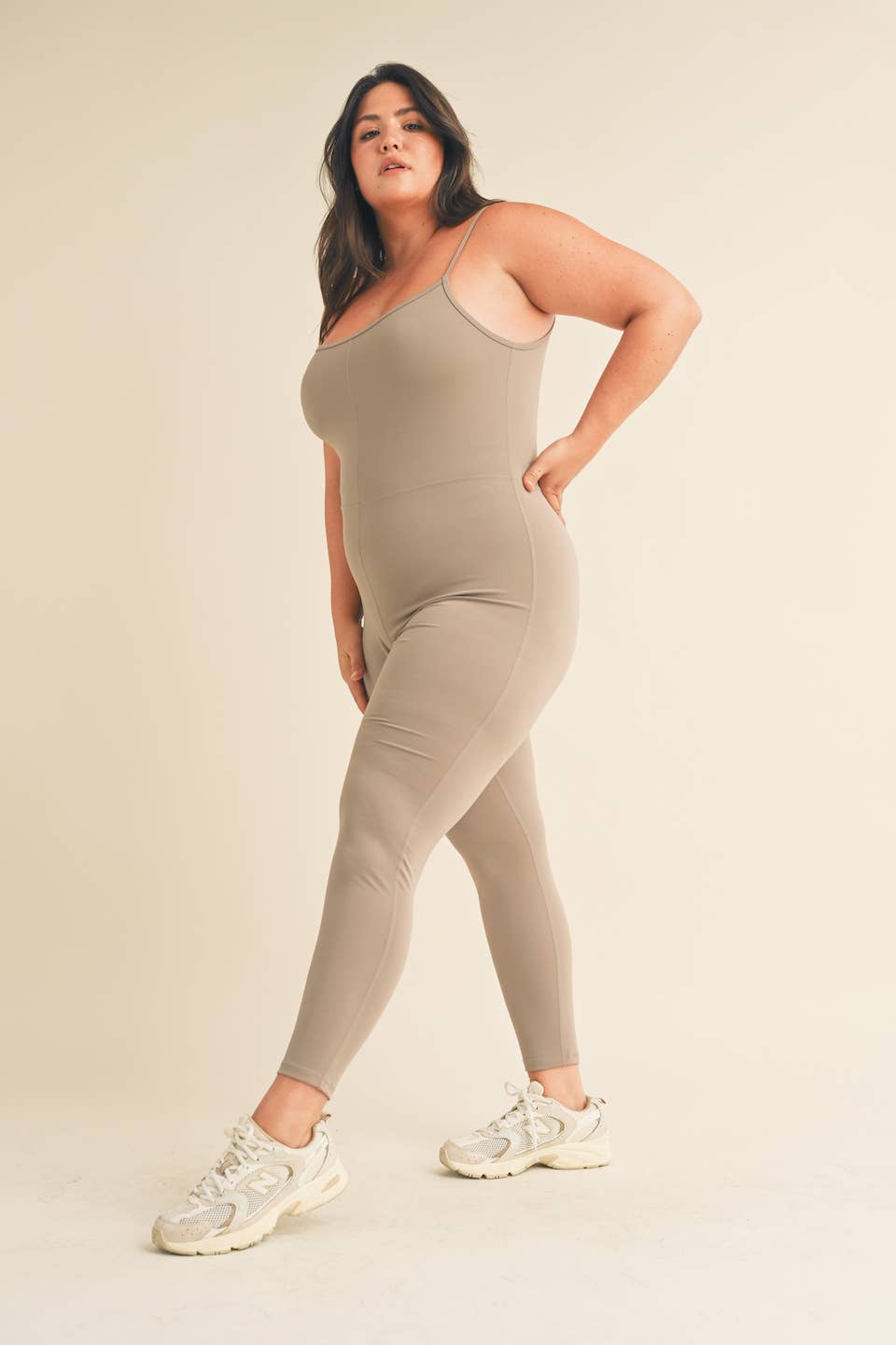 Plus Taupe Body Hugging 7/8 Length Jumpsuit