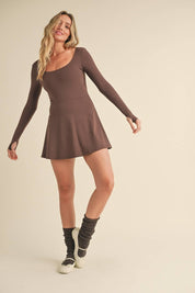 Scoop Neck Fit and Flare Long Sleeve Mini Dress