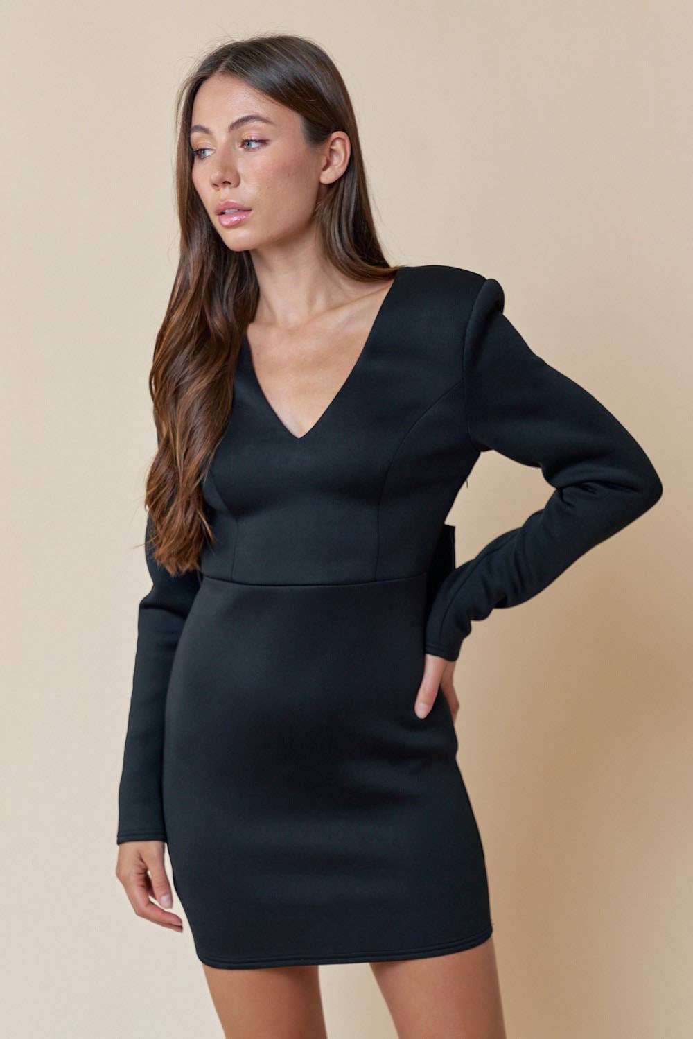 Oversized Bow Tie at Back Long Sleeve Mini Dress