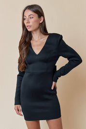 Oversized Bow Tie at Back Long Sleeve Mini Dress