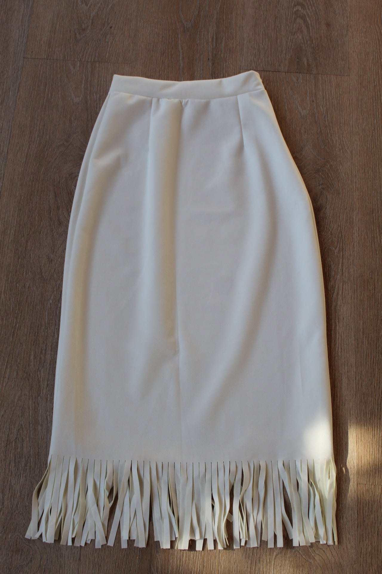 The Fringe Hem Slip Skirt in White
