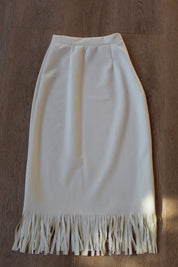 The Fringe Hem Slip Skirt in White