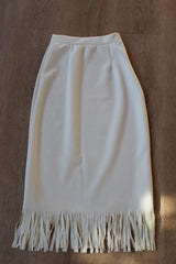 The Fringe Hem Slip Skirt in White
