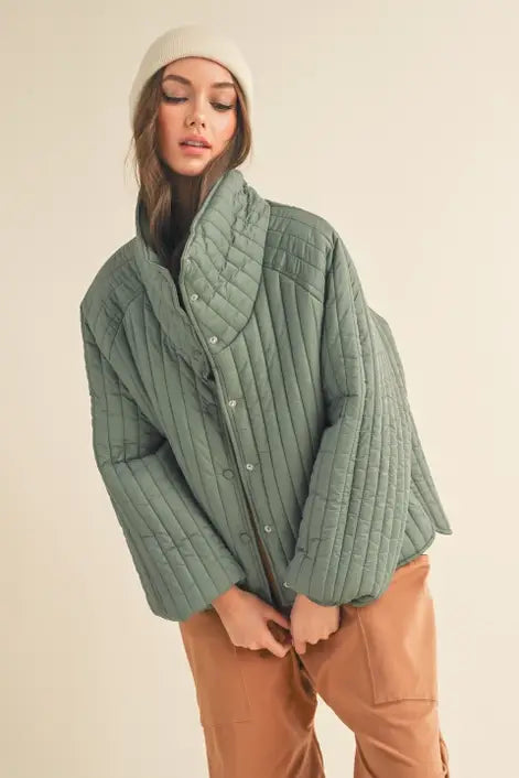 Sage Classic Silhouette Quilted Jacket