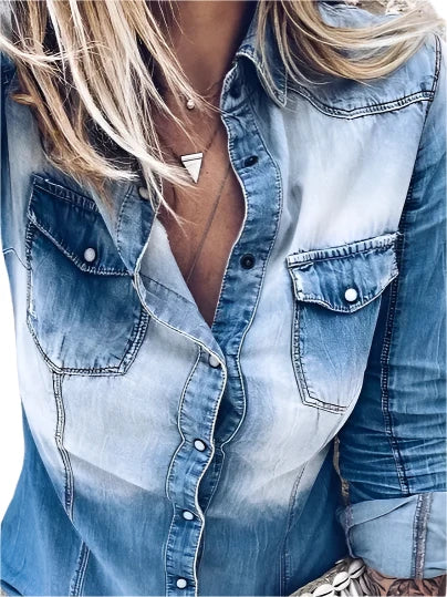 Button Down Vintage Washed Denim Shirt