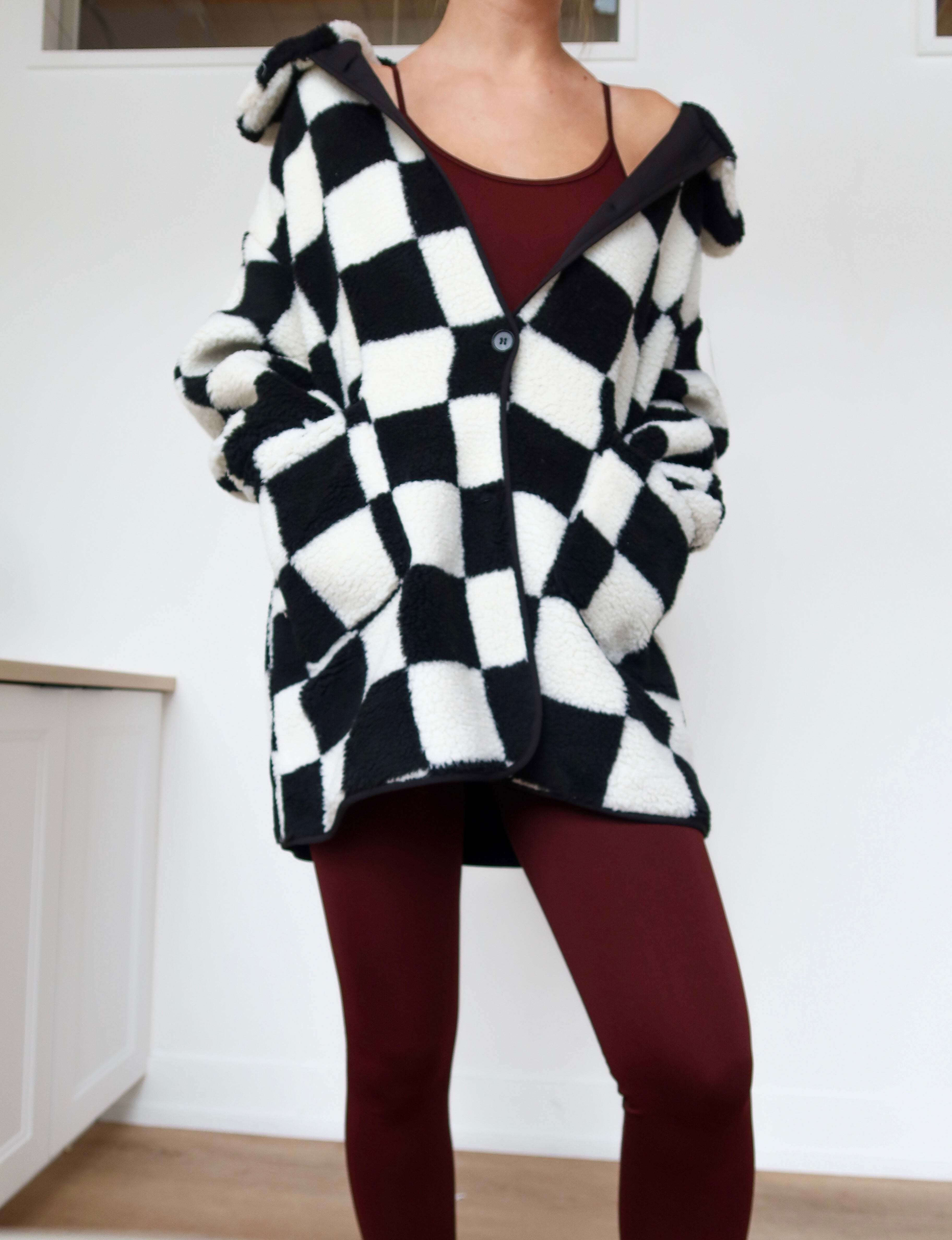 Checkered Button Coat With Pockets