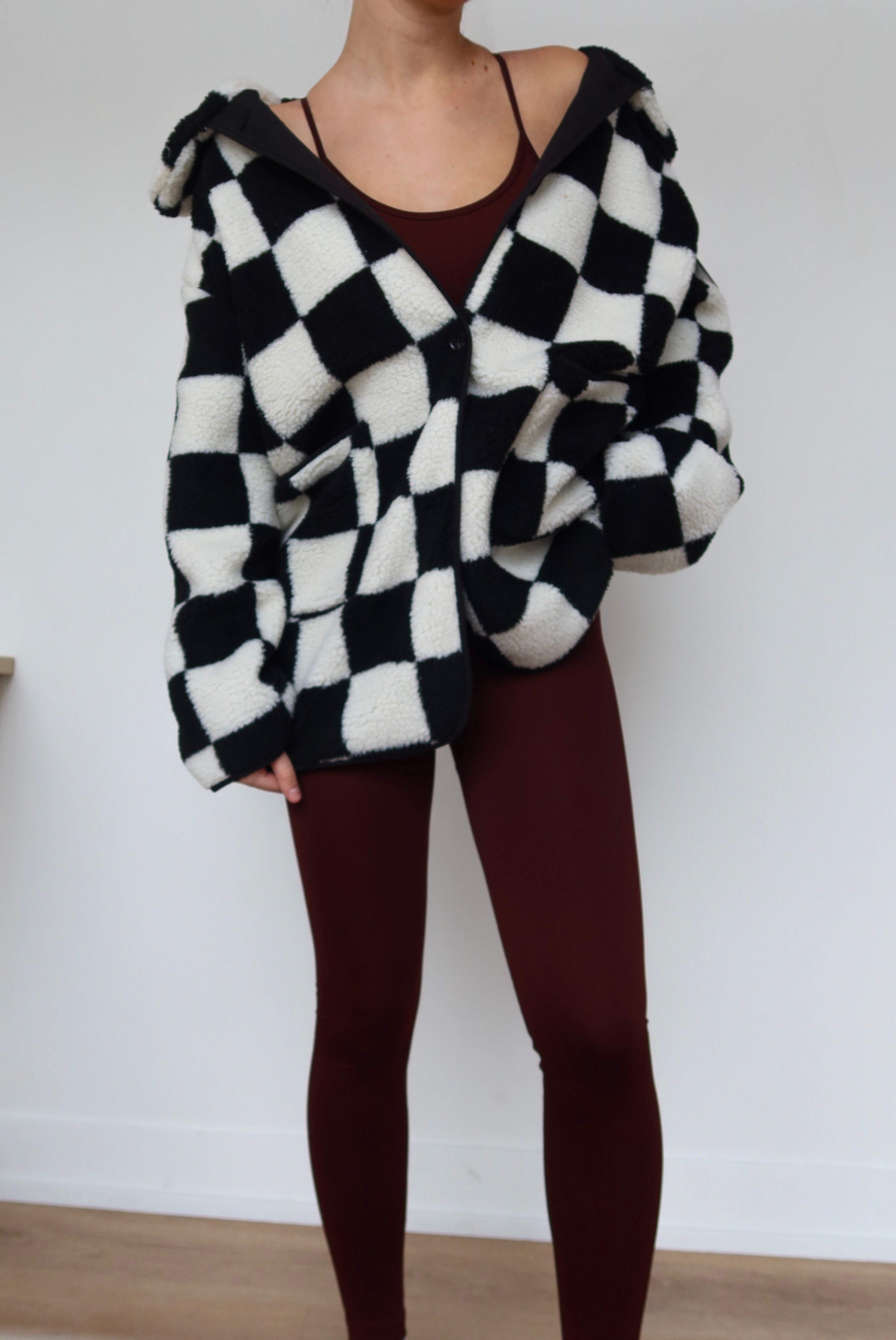 Checkered Button Coat With Pockets