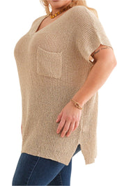 Light Knit Short Sleeve V-Neck Top