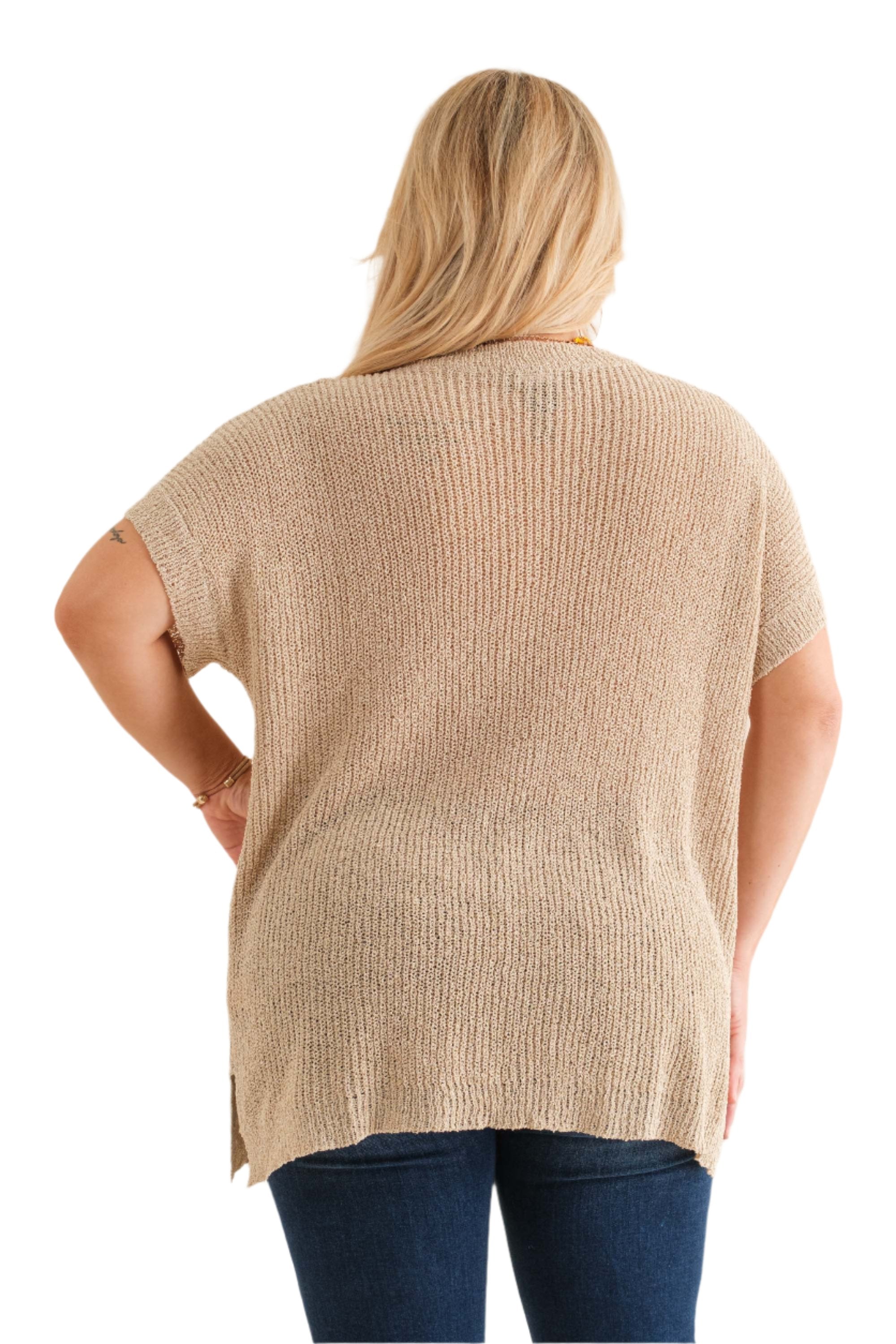 Light Knit Short Sleeve V-Neck Top