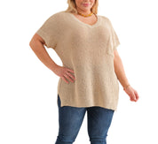 Light Knit Short Sleeve V-Neck Top