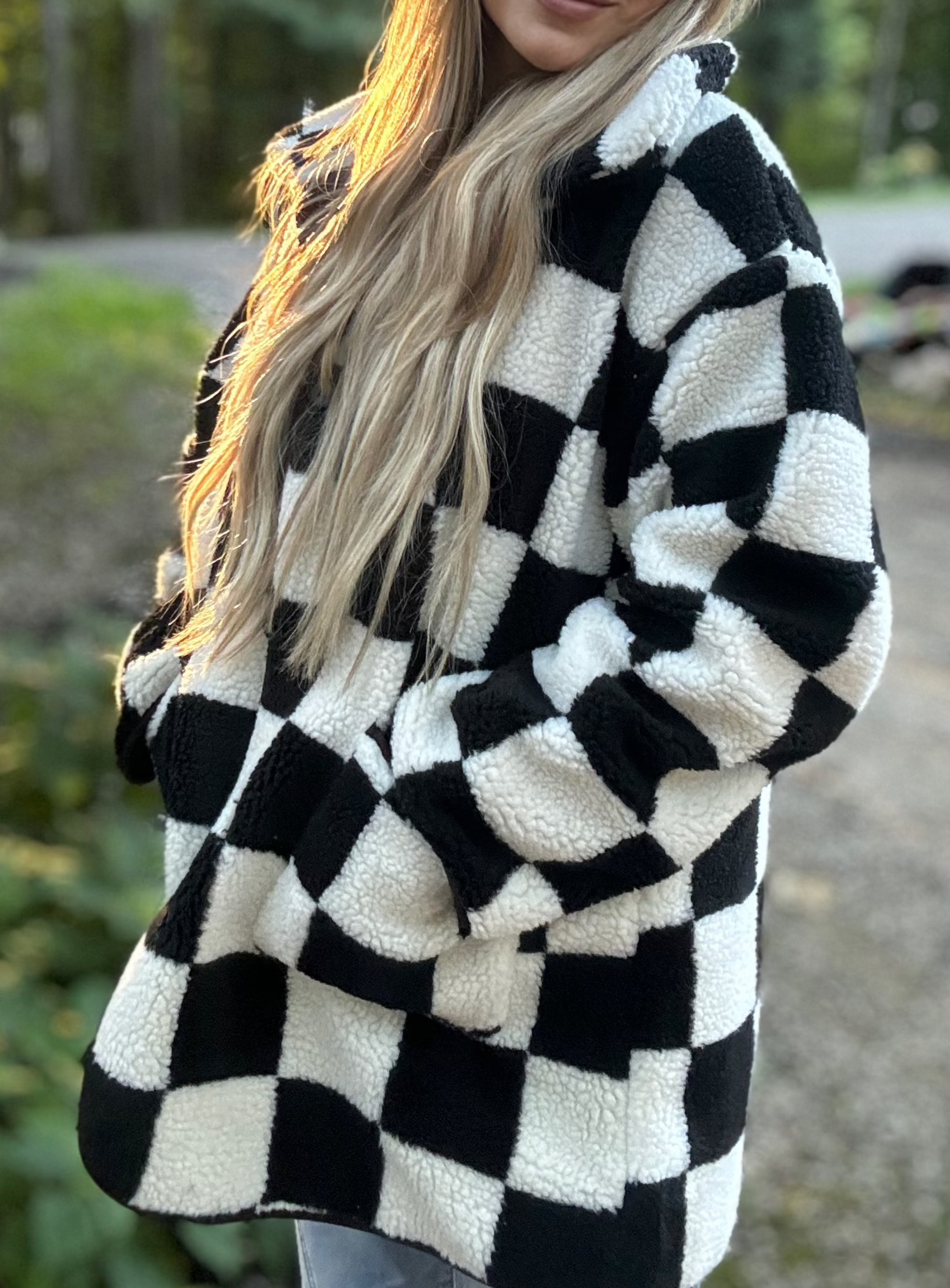 Checkered Button Coat With Pockets