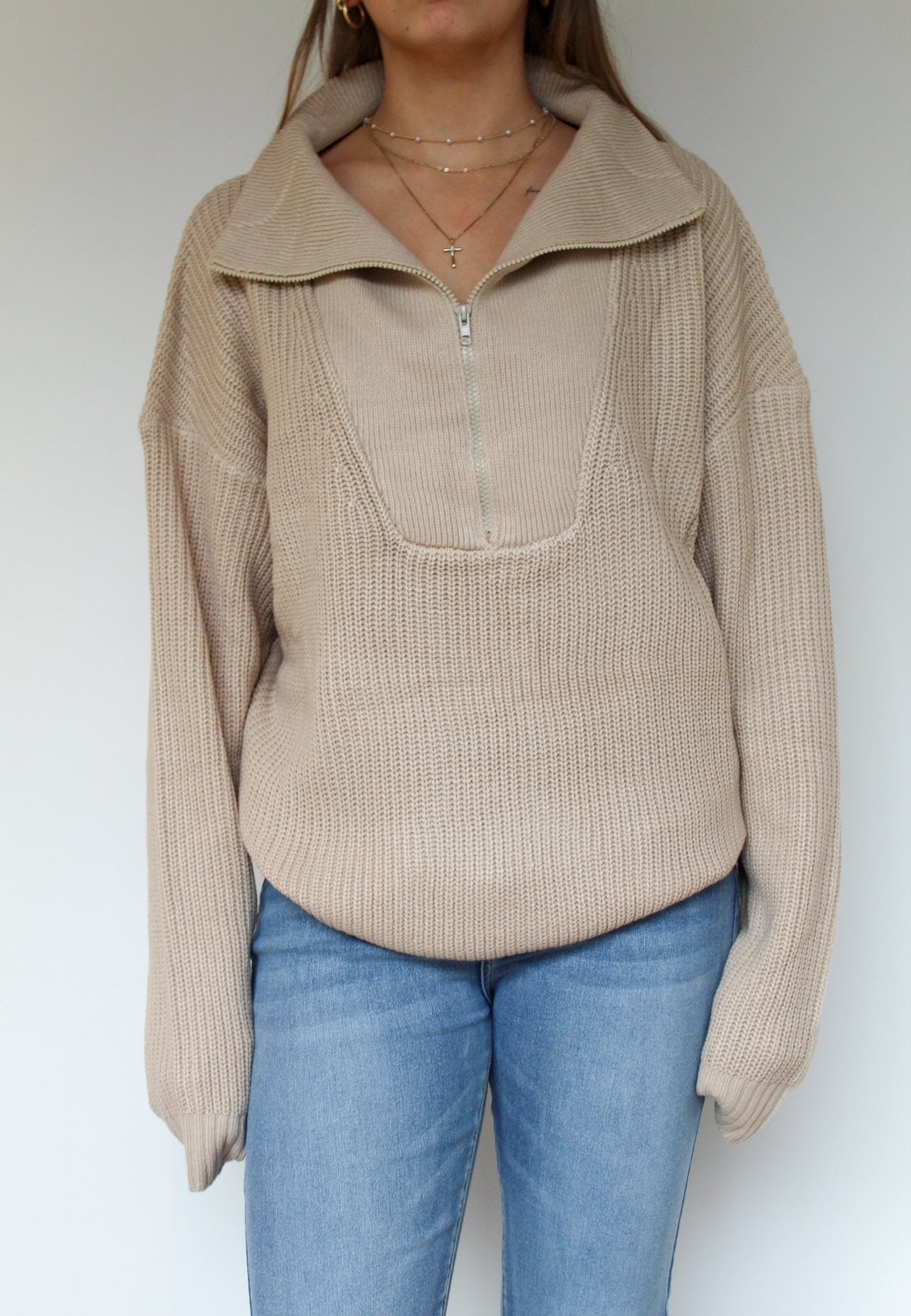 Oversized Half Zip Knit Sweater