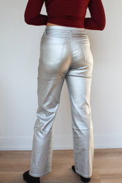 Metallic High-Waist Straight Leg Pants