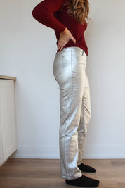 Metallic High-Waist Straight Leg Pants