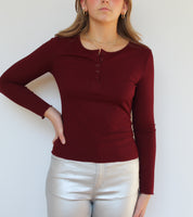 Burgundy Long Sleeve Quarter Button Down