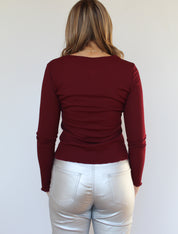 Burgundy Long Sleeve Quarter Button Down