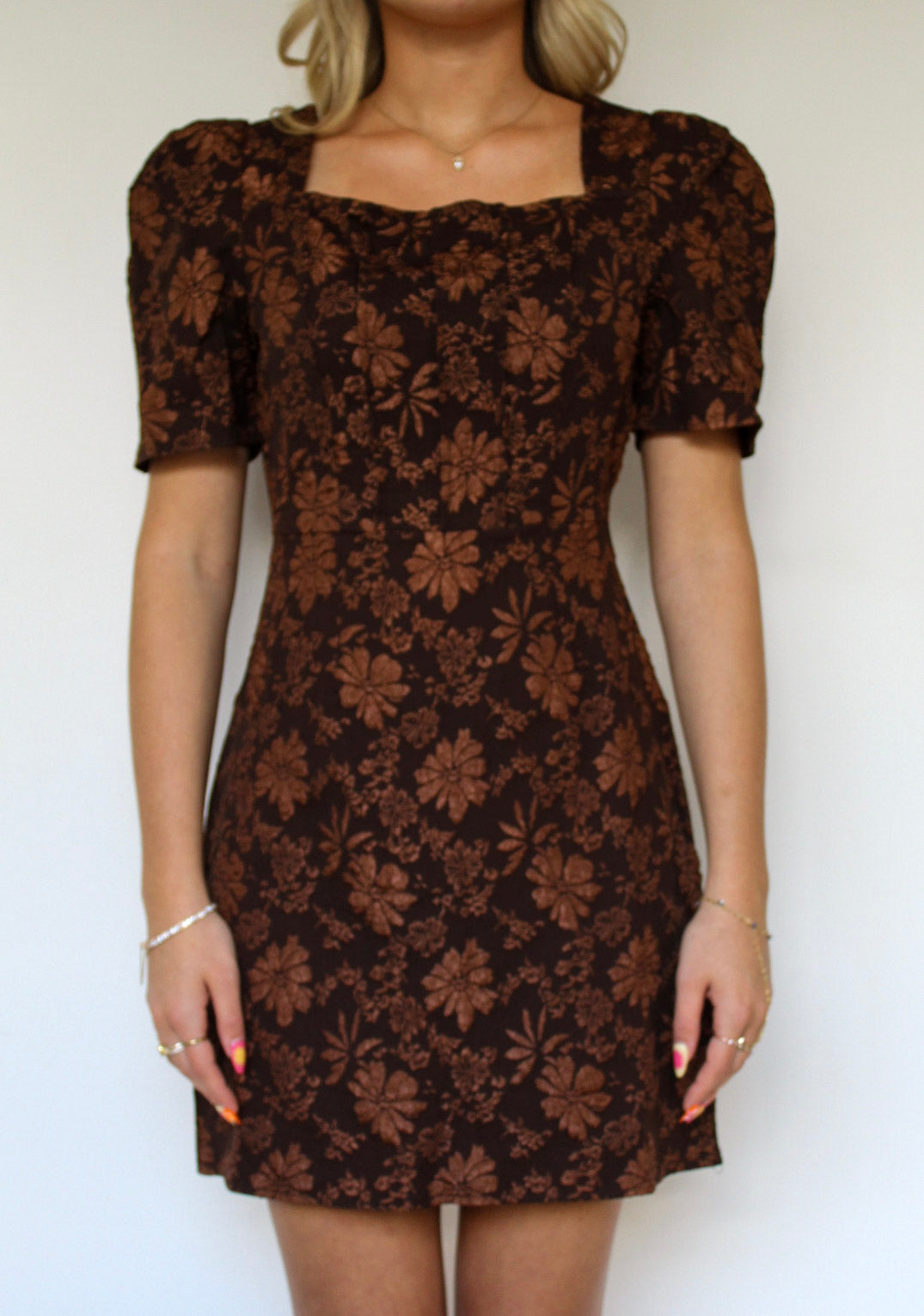 Jacquard Puff Sleeve Dress