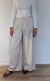 Cream Wide Leg Pants with Pockets