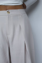 Cream Wide Leg Pants with Pockets