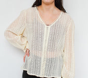 Crochet V-Neck Blouse with Lace Detailing