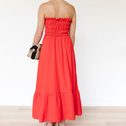 Red Stretch Strapless Dress